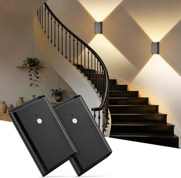 Motion Sensor Wireless Wall Sconce Set of 2 - Battery Operated Wall