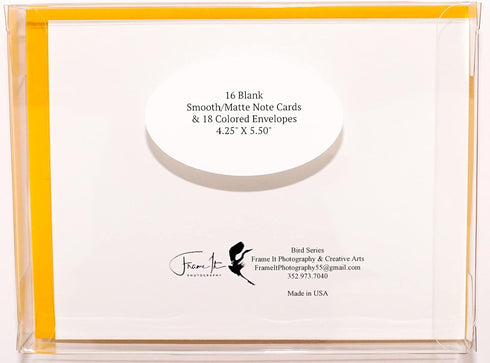 Frame It Photography & Creative Arts 16 w/18 Set (4.25"x 5.50") Bird Photography Smooth Note Cards Colored Envelopes