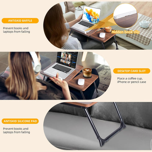 Adjustable Wooden Lap Desks for Bed, Desk with Built-in Cup Holder
