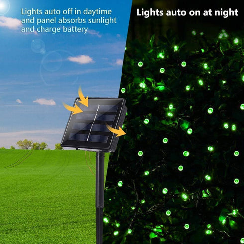 98.4ft 300 8 Solar Christmas Lights Outdoor, LED Solar Fairy String Lights Modes Waterproof Xmas Lights for Garden