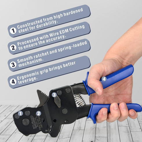 Cinch 2098 3/8, 1/2, 3/4, 5/8,1-inch iCrimp Rachet PEX Pipe Tool for Stainless Steel Clamps meet ASTM clamping Pipe
