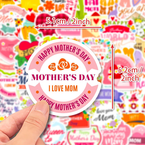 Mother's Day Stickers, Waterproof Decals Love Heart Flower Self-adhesive Stickers for Scrapbook Party Supplies