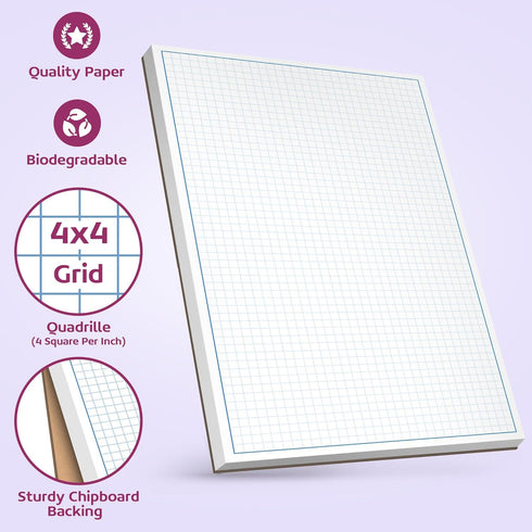 Graph Paper Pad for Blueprint Drawings, 8.5x14 Quadrille Grid Paper, 50 Sheets (5-Pack)