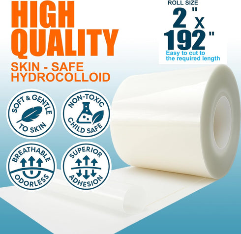 YIUERTEO 2in 16ft Hydrocolloid Bandages Hydrocolloid Roll, Hydrocolloid Tape & Hydrocolloid Patch for Wound Care