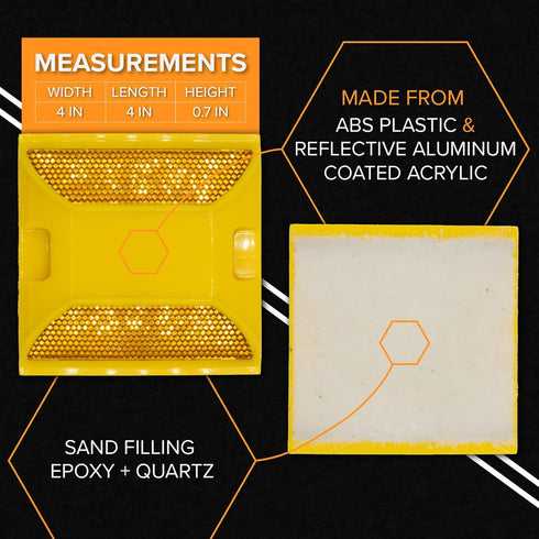 Pack 10 4 4 inch Road Reflectors of | by Street Pavement & Asphalt Stud Markers | Great Reflecting for Speed Bumps