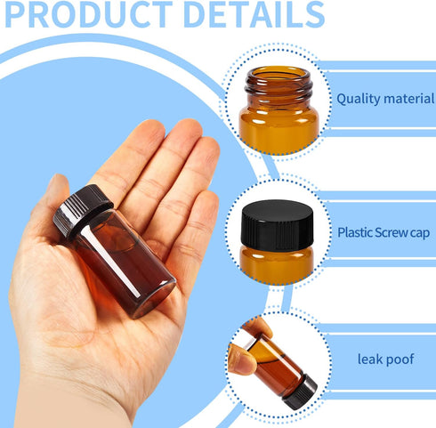 15 PCS 20ML Amber Small Liquid Sample Glass Vials with 24-400 Black Screw Caps for Lab, Essential Oil, Perfume