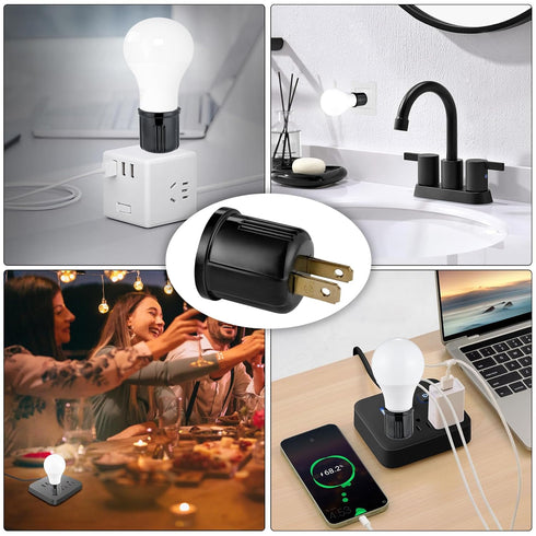 Bulb 2-Prong E26 E27 Bulb 660 125 (2, Outlet to Socket Adapter,Plug-in Light Socket,Convert Outlet to Light