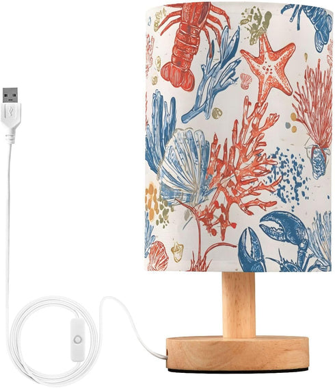 ALAZA Coastal Ocean Shellfish Coral Bedside Table Lamp for Bedroom Living Room