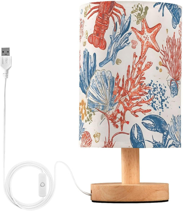 ALAZA Coastal Ocean Shellfish Coral Bedside Table Lamp for Bedroom Living Room