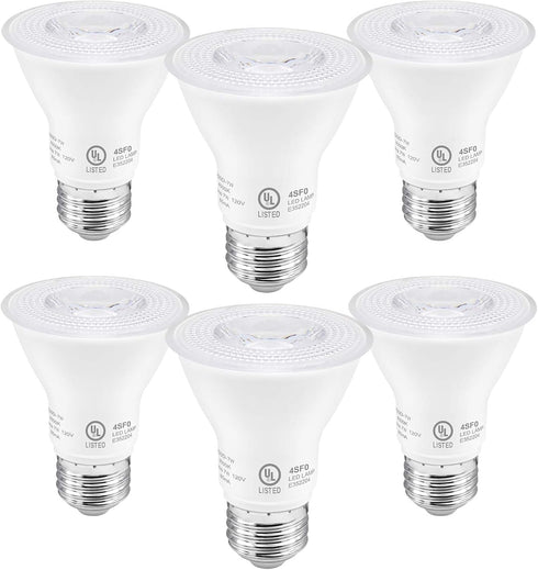 PAR20 LED Bulbs, Dimmable 7W (60W Equivalent), E26 Base, 5000K Daylight White, Indoor/Outdoor, 6 Pack