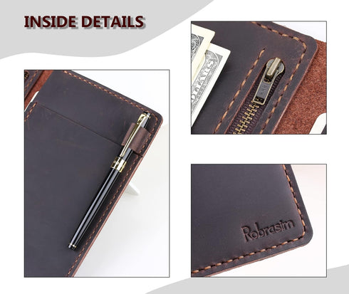 Server Book Organizer with Zipper Pocket, Genuine Leather Restaurant Guest Check Presenters Card Holder for Waitress