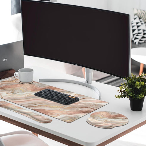 Set 4in1 35.4x15.7 inches Britimes Marble Gold Pink Keyboard Mouse Pad Abstract Glitter Large Mousepad+Keyboard Wrist