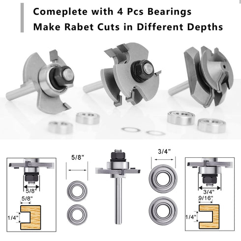 45 1/4 3-Piece Set: Set 45 Degree Lock Miter Router Bit Shank Tongue & Groove Bit + Lock Miter Router Bit, Easy