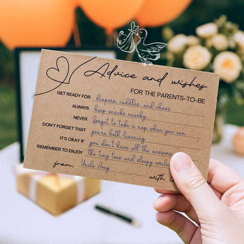 Renaco Gift Company 50 Mommy Baby Shower Advice Cards for Parents To Be - pcs Double Sided Wishes Cards with Box