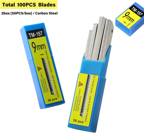 Gomake 100PCS 9mm Box Cutter Knife Replacement Blades - 60 Degree Carbon Steel Snap Off Blades