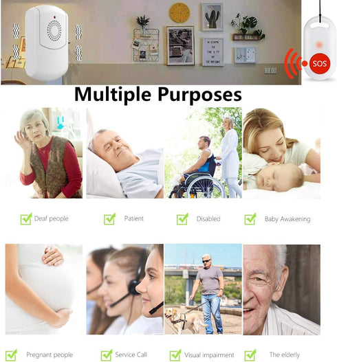 Caregiver Pager Wireless Call Button System, Personal Alert Panic Button for Home with Portable Pager (2 Receiver + 3