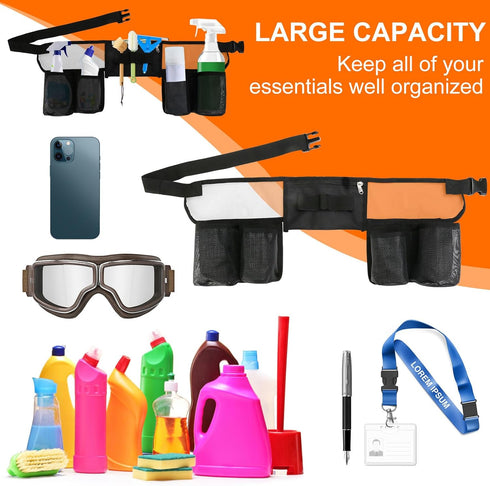 Tool Belt Cleaning Apron for Supplies, Tool Apron for Women and Men Housekeeping, 4 Bottle Carrier Bags, Black