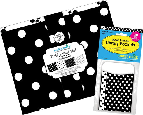 Barker Creek Designer File Folder and Library Pockets, Black & White Dot, 12 File Folders and 30 Pockets
