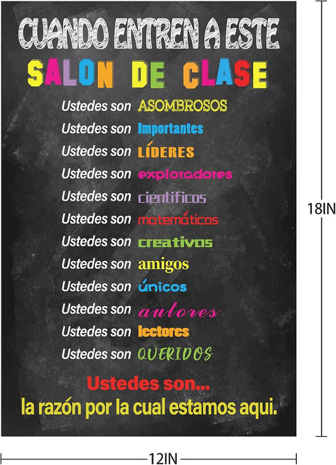 WaaHome Spanish Classroom Decorations, 12''x18'' Motivational Spanish Poster for Back to School Teacher Supplies,
