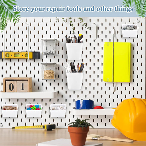 Jinei 12 Pcs Pegboard Bins - Pegboard Cups with Hooks and Loops Peg Assortment Organizer Accessories Various Tool