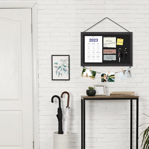 Miratino 2pcs Pin Board, 16"x11" Black Linen Cork Boards with Frame for Home Kitchen School Office Decor