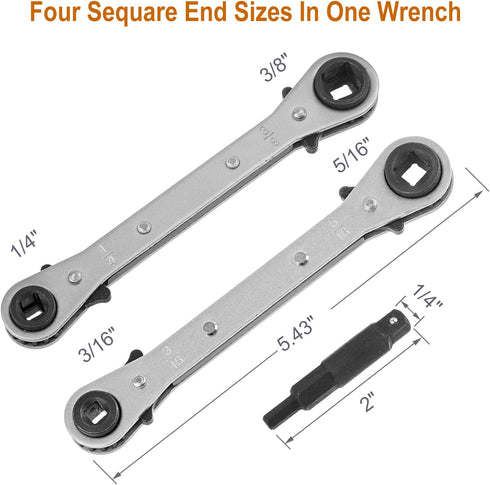 AC Ratchet Wrench with HVAC Hexagon Bit Adapter, Premium Service Tools for Refrigeration Equipment Repair (3/16 , 1/4 ,