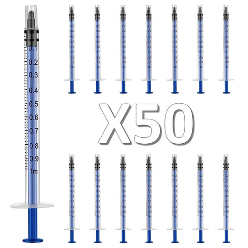 50 Pack 1 ml/1 cc Plastic Syringes without Needle, Individually Packaged for Scientific Labs, Watering, Measuring