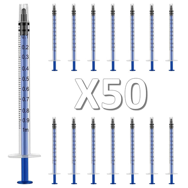 50 Pack 1 ml/1 cc Plastic Syringes without Needle, Individually Packaged for Scientific Labs, Watering, Measuring