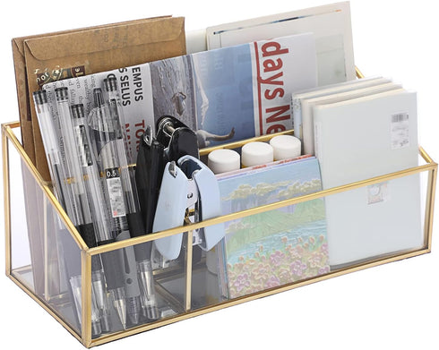 Sumnacon Glass Mail Organizer, Gorgeous Desk Makeup Brush Holders, Modern Countertop Organizer for Living Room Kitchen