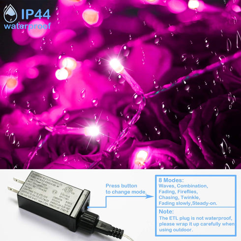 YAOZHOU Lights,66Ft 200LED IP44 8 Valentines' Day Christmas Decorations Pink Led String Fairy Lights Indoor Outdoor