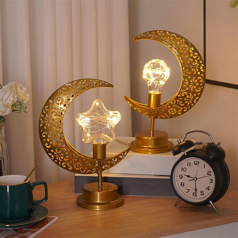 LED Moon Lamp Romantic Iron Desk Lamp Ambient Lighting Night Light Lamps for Nightstand Aesthetic Bedside Lamps Night