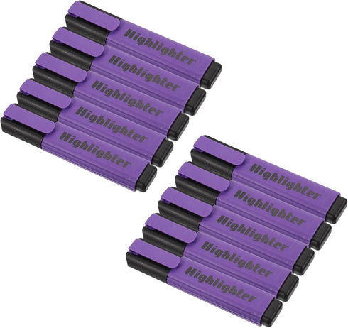 PATIKIL Highlighter Pen, 10 Pack Water Based Broad Tip Writing Marker Pens for Office Home Daily Use, Style 3, Purple