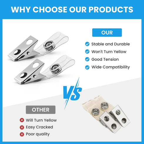 Easytle 30 Pcs Metal Badge Clips with Clear PVC Straps, ID Clip for Badges and Work Badges