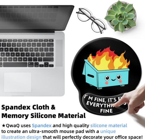 Upgrade Mouse Pad with Wrist Rest, Dumpster on Fire Ergonomic Gaming Gel Mouse Pad with Wrist Support, Cute Non-Slip PU