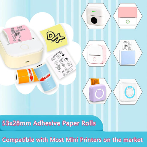 7 53x28mm T02/M02/M02S/PRO 3.75m Rolls Mini Printer Sticker Paper for Phomemo Mini Printers, Mini Colorful