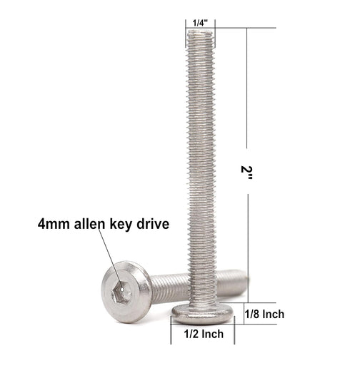 binifiMux 1/4-20 x 2 Inch Flat Head Allen Bolt Joint Connecting Bolts, Socket Cap Screws for Furniture, 304 Stainless
