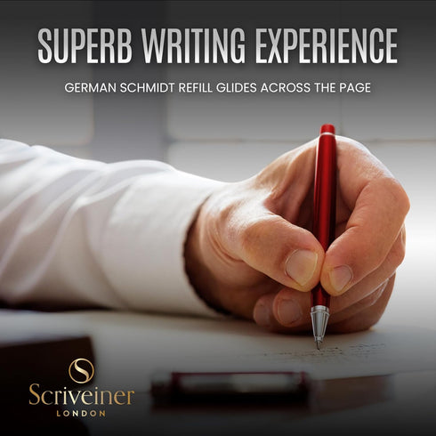 Scriveiner Deep Crimson Red Rollerball, Stunning Red Lacquer Luxury Pen with Chrome Finish, Gift Set