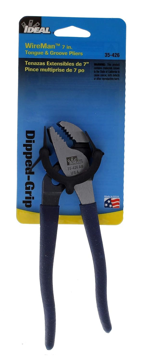 IDEAL Electrical 35-426 7 in. Tongue & Groove Plier, Steel Groove Joint with Dipped Handle