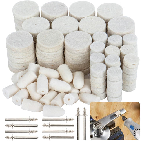 Sukh 145PCS Wool Felt Polishing Pad, Felt Buffing Wheel for Polishing Kit with 1/8 Inch Shank
