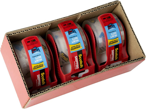 Scotch Heavy Duty Shipping and Moving Packing Tape, Clear, 1.88 in. x 22.2 yd., 3 Tape Rolls with Dispensers