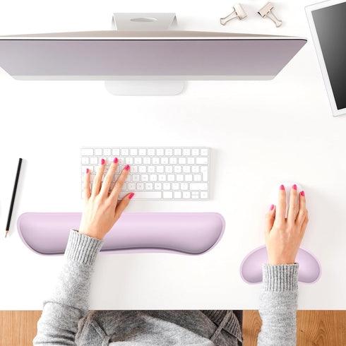 Dapesuom Keyboard Wrist Rest Set - Cute PU Wrist Pad for Computer Keyboard and Mouse Pad, Queen Pink