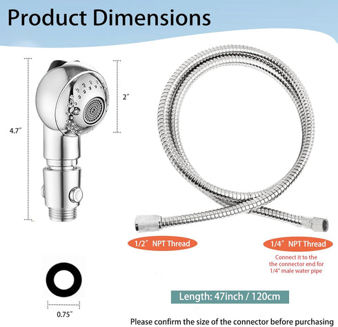 FUMOLEER 1/4 Shampoo Bowl Hose and Sprayer, Nut Stainless Steel Salon Sink Hose with Spray Head Replacement Part