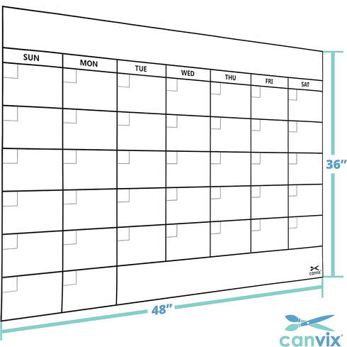 Dry Erase Whiteboard Wall Calendar Decal Sticker, 48 x 36 Inch Large Self-Adhesive, Removable Contact Paper