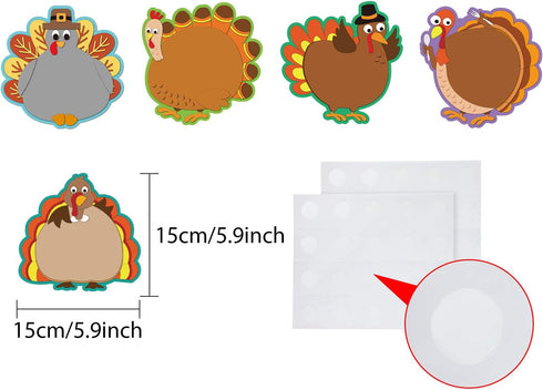 Thanksgiving Turkey Cut-Outs for Classroom Decoration, Creative Bulletin Board Fall Theme, 5.9 x 5.9 Inch (40 Pcs)