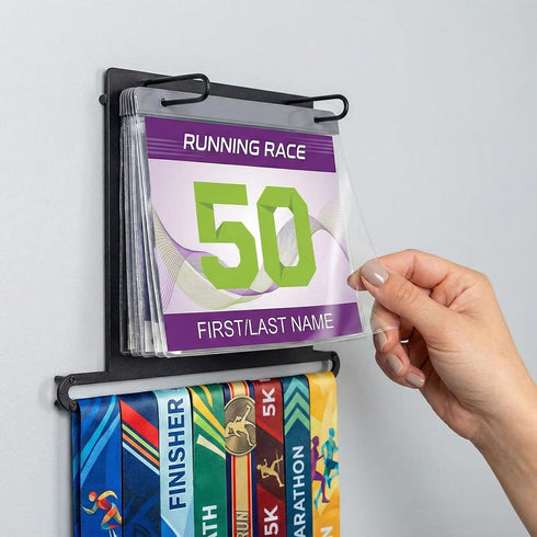 Paidiem 50 Pack Race Bib Display Vinyl Protector Sheets, Medals Hanger Display, Clear Running Race Bib Holder Sleeves