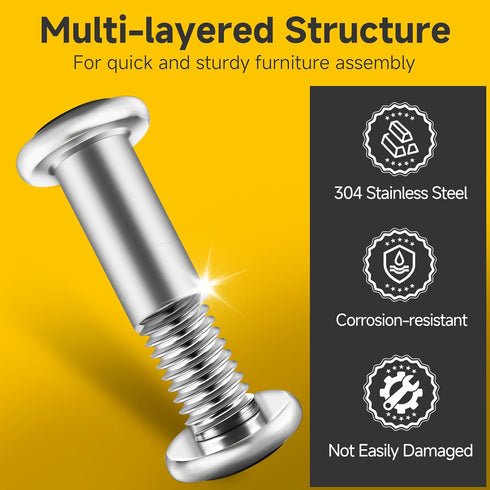 MYWISH 10Sets M6 16mm 304 M6 Countersunk x Flat Head Hex Socket Cap Screws Bolts and Barrel Nuts Kit, Stainless Steel