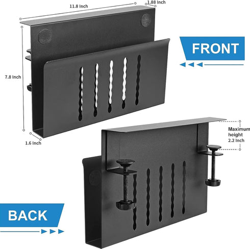 Under Desk Laptop Holder, Clamp On Side Desk Organizer with Anti-Scratch Pad & Magnetic Pen Holder for Flat Edge Desks