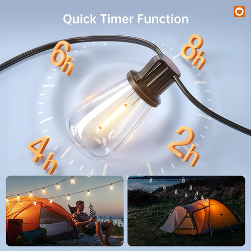 35FT IP54 10+1 Bulbs, Dimmable addlon Solar String Lights Outdoor, Waterproof Solar Powered with Remote & USB Port, LED