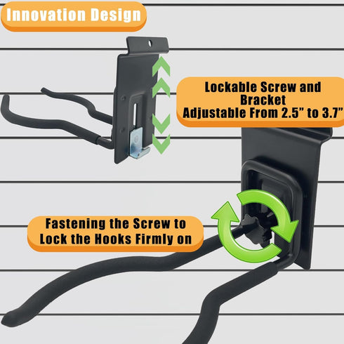 Juformin Trimmer 8" 2 Adjustable Slatwall Hooks, Lockable Slatwall Weedeater & String Hanger, Power Tool Hanger