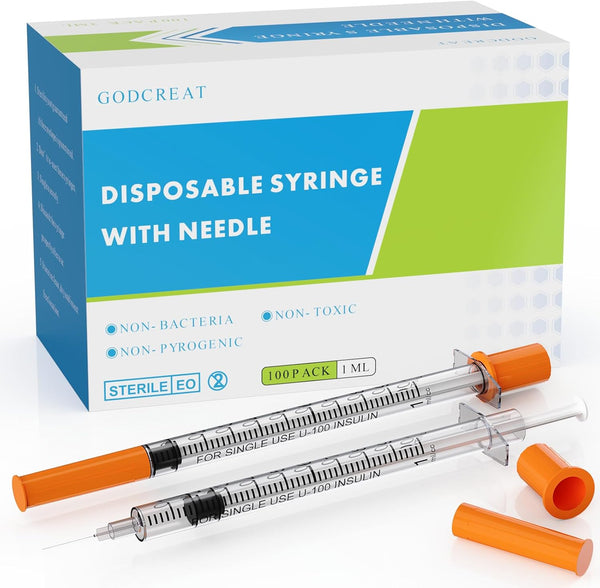 U-100 1cc Syringes with 31G 5/16 Inch Needle, Individually Packed, Pack of 100